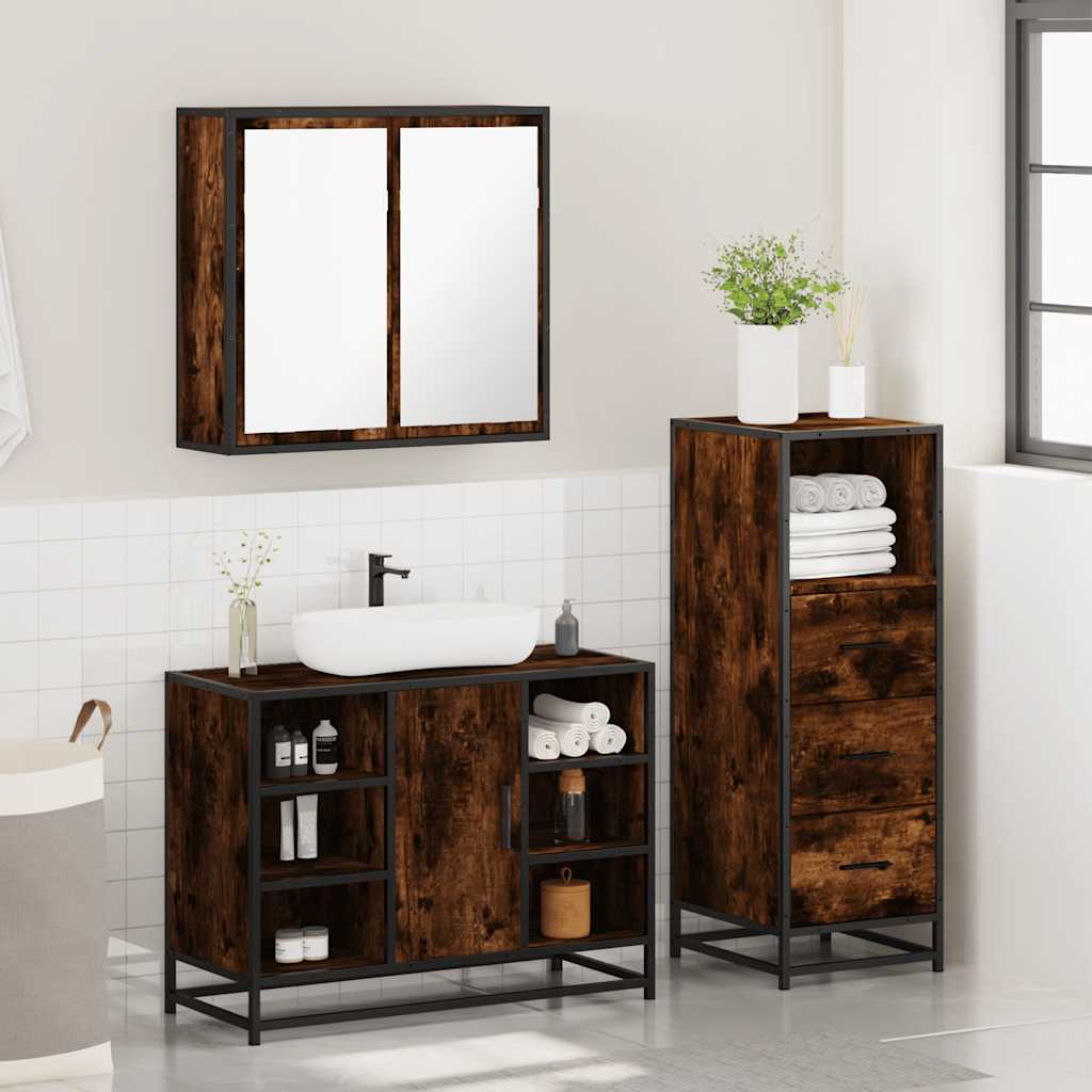 3 Pcs conjunto de móveis wc madeira processada carvalho fumado