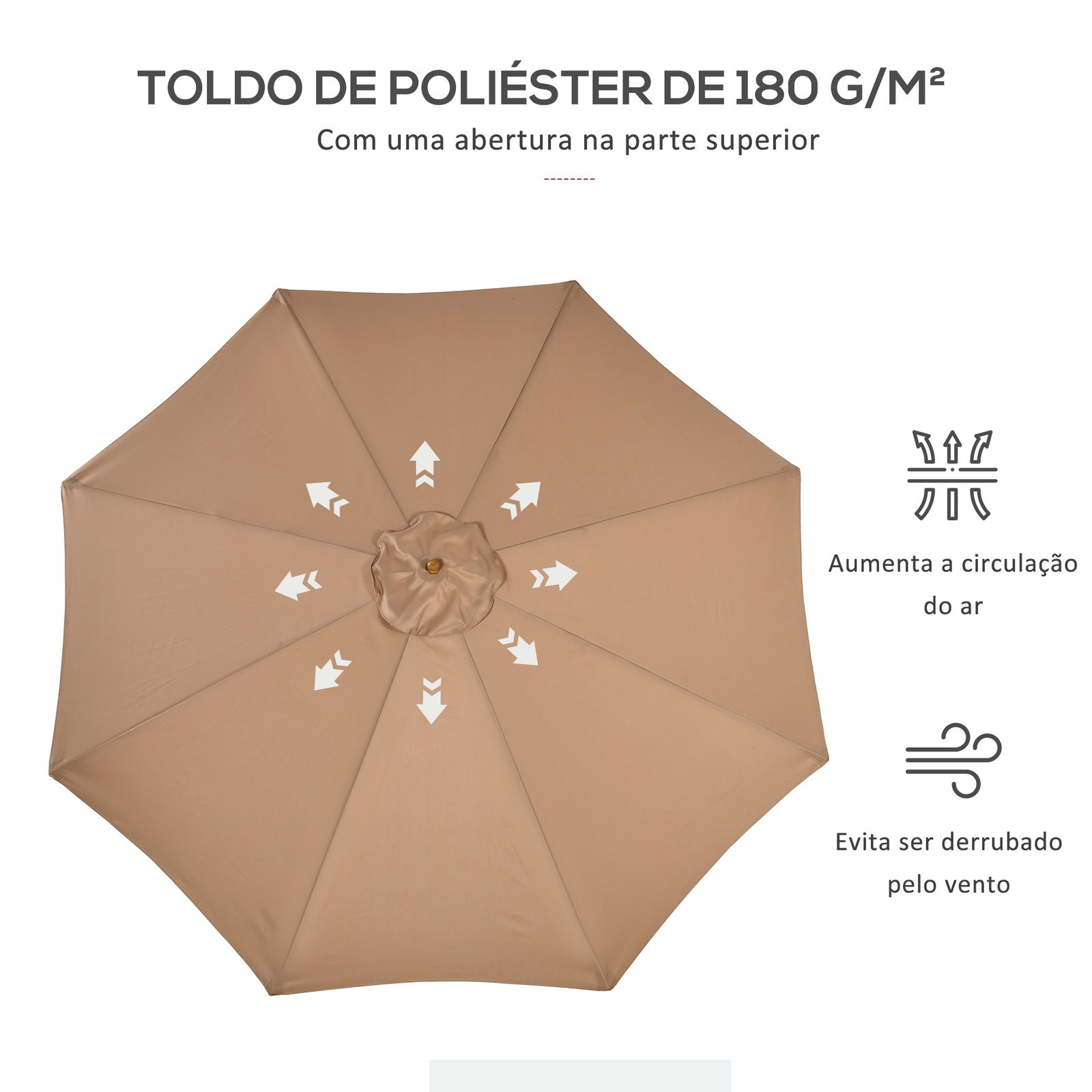 Chapéu de Sol de Jardim Ø300x250 cm com Sistema de Poleia Teto Ventilado e Mastro Desmontável de Madeira Caqui