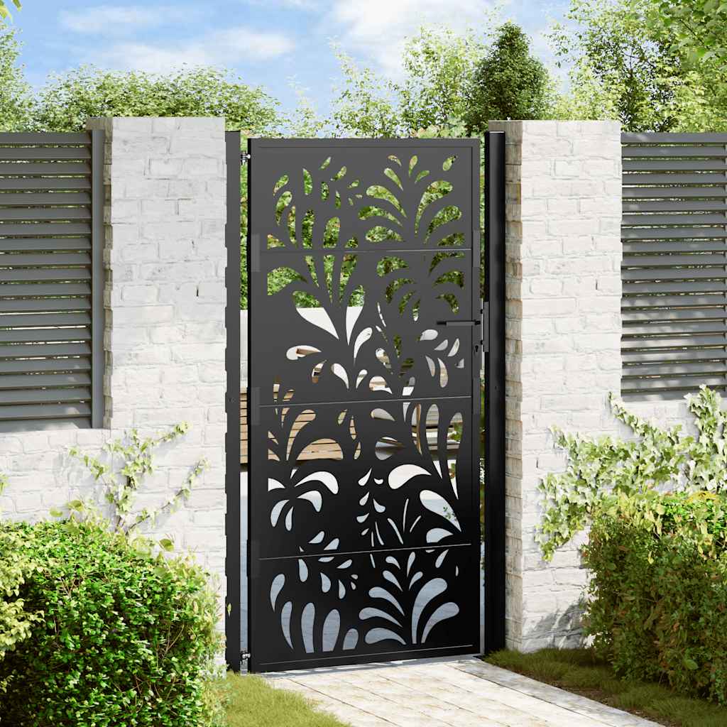 Portão de jardim preto 100x175 cm aço design ondulado