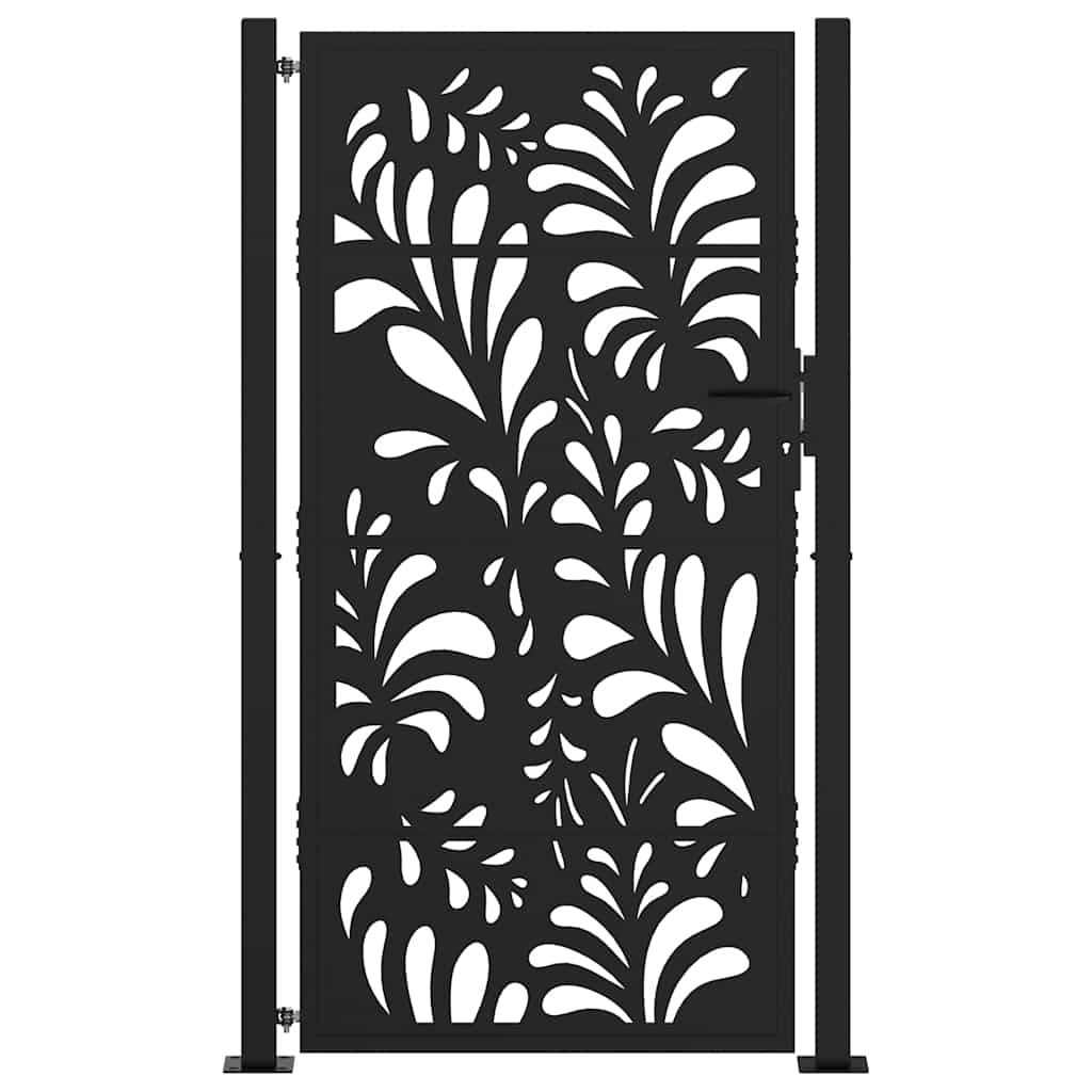Portão de jardim preto 100x175 cm aço design ondulado
