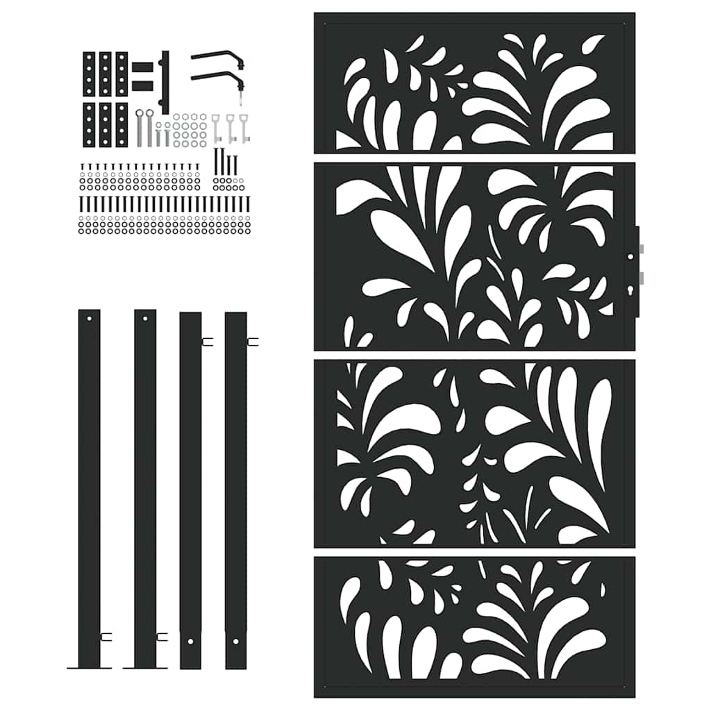 Portão de jardim preto 100x175 cm aço design ondulado