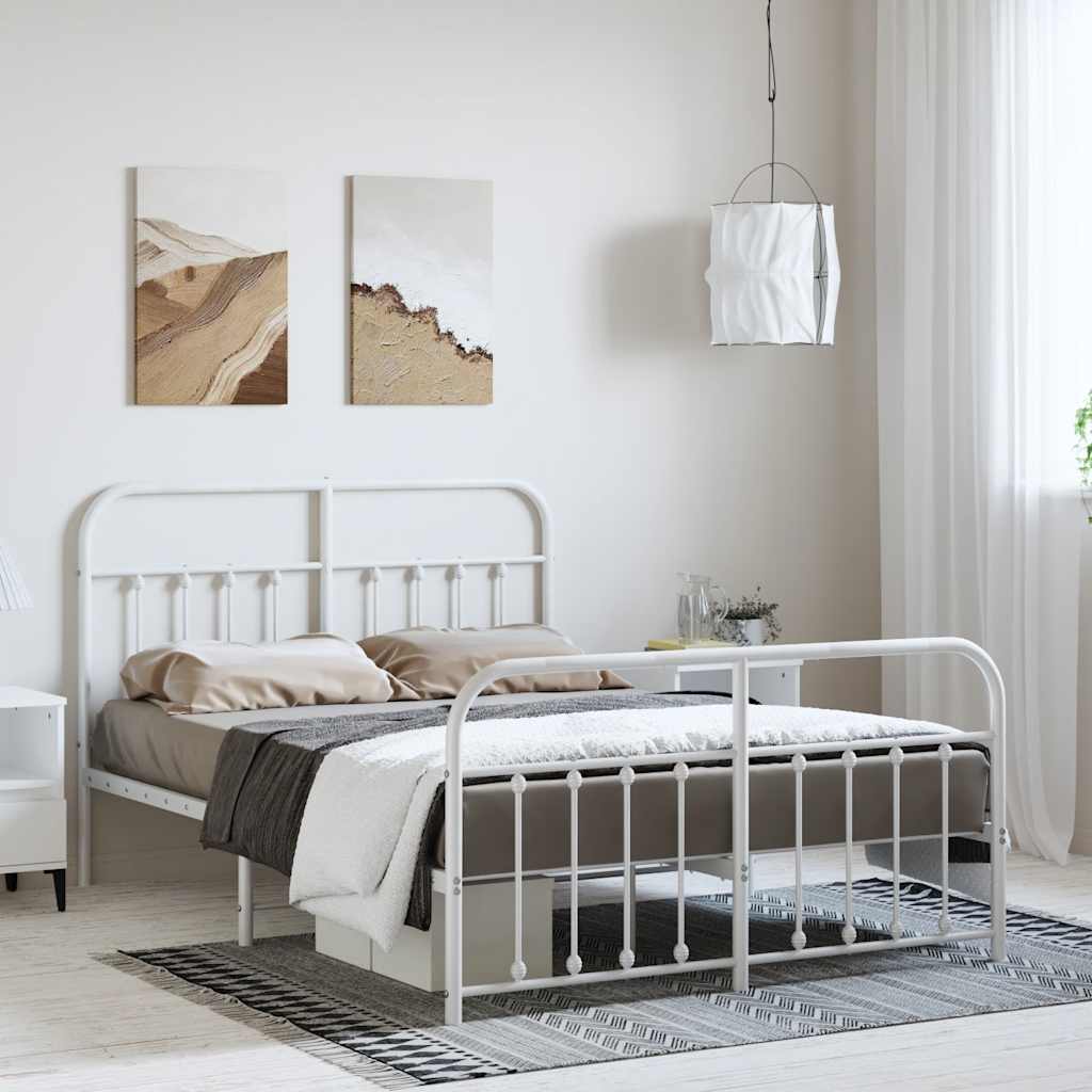 Estrutura de cama com cabeceira e pés 135x190 cm metal branco