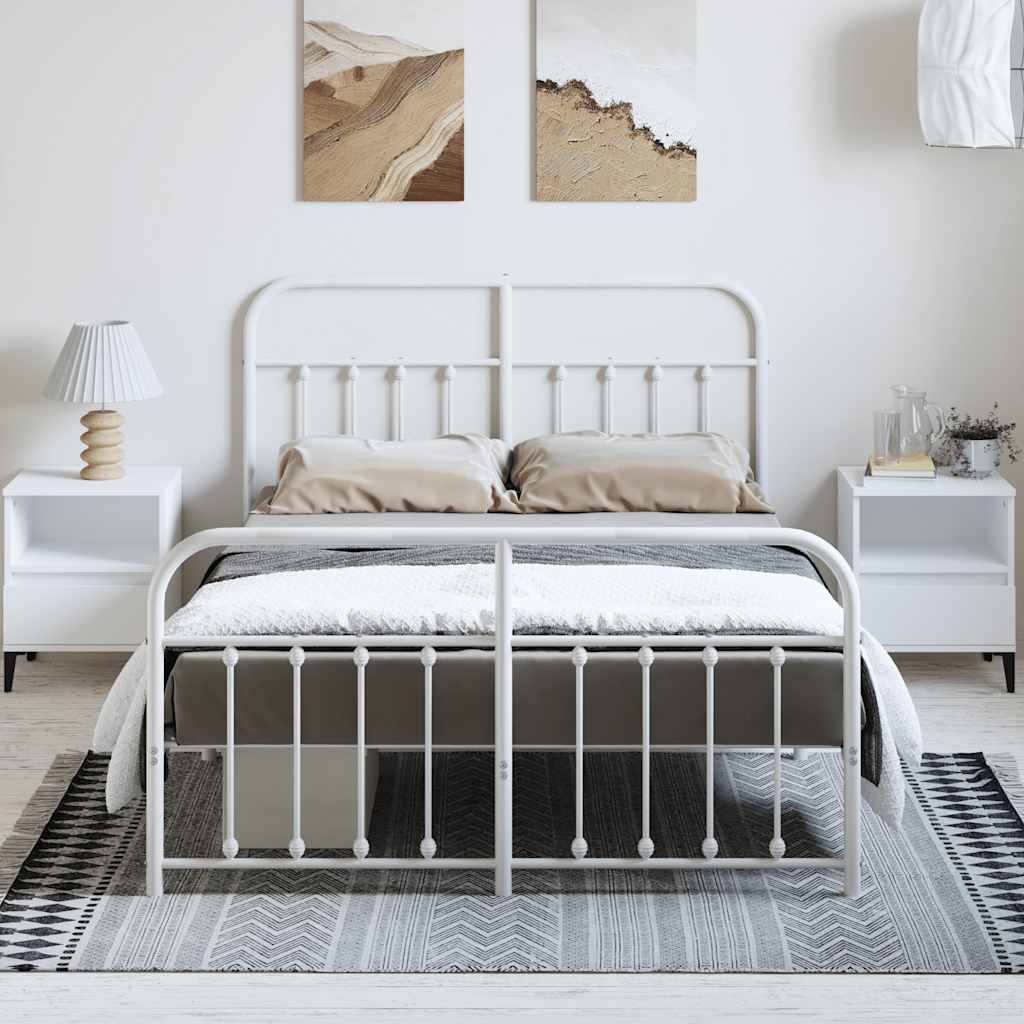Estrutura de cama com cabeceira e pés 135x190 cm metal branco