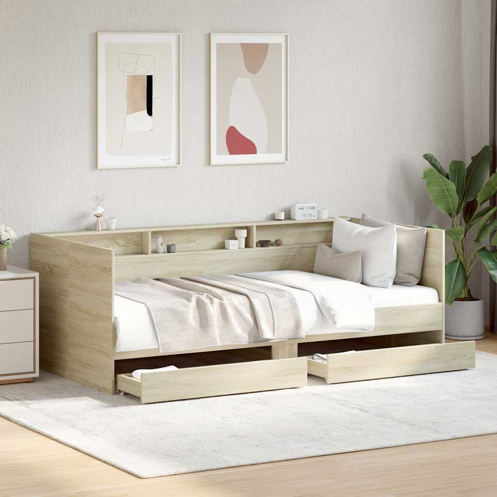 Sofá-cama com gavetas sem colchão 75x190 cm carvalho sonoma
