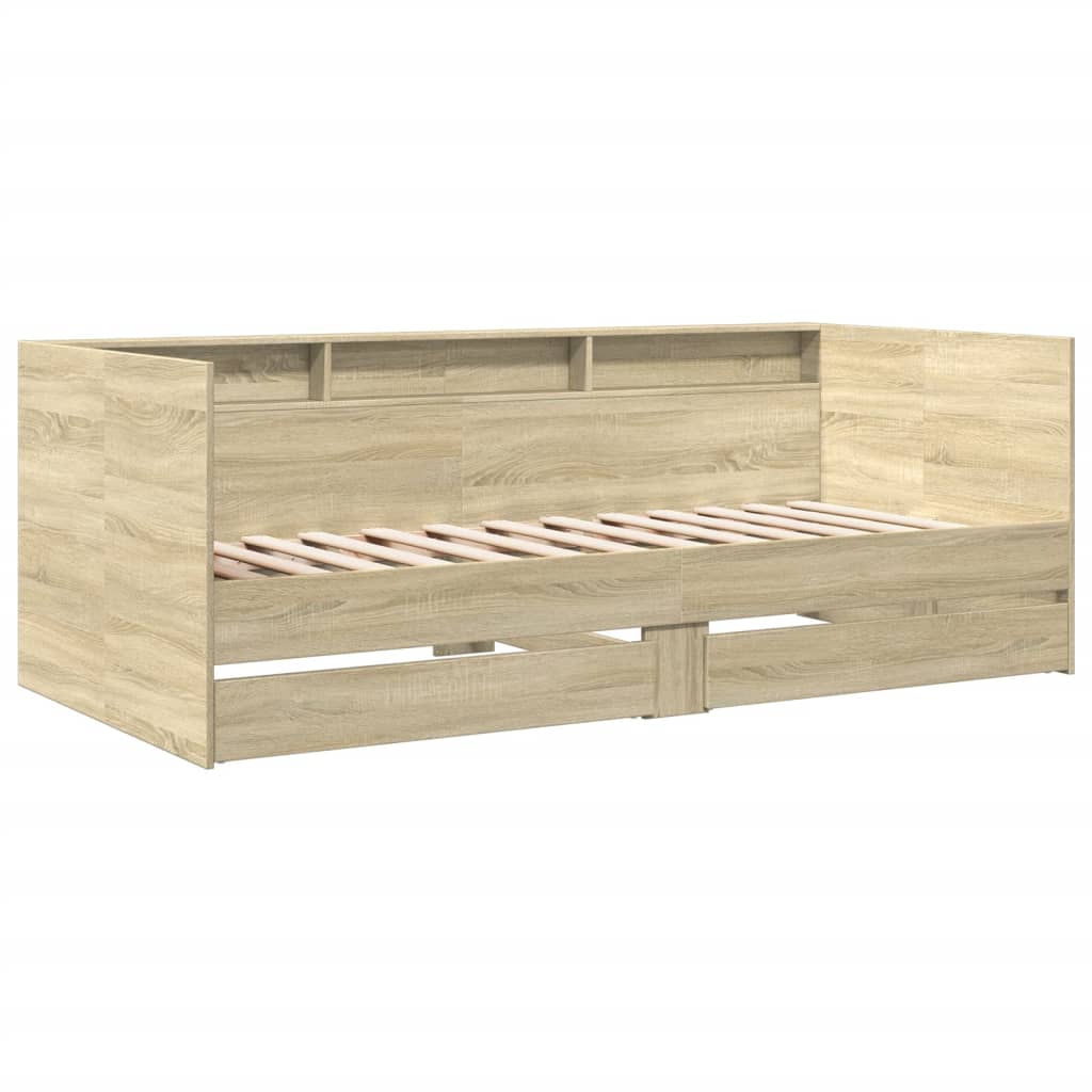 Sofá-cama com gavetas sem colchão 75x190 cm carvalho sonoma