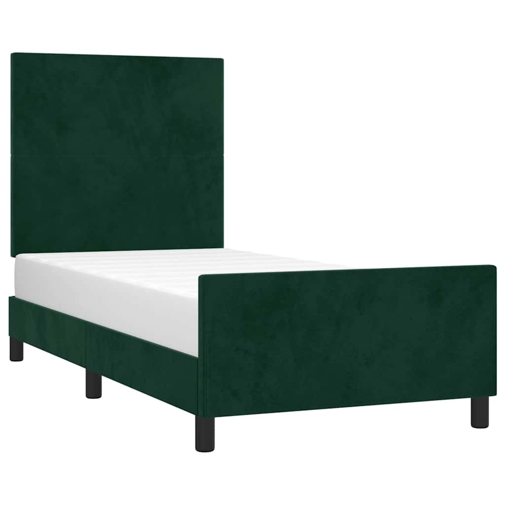 Estrutura de cama sem colchão 90x190 cm veludo verde-escuro