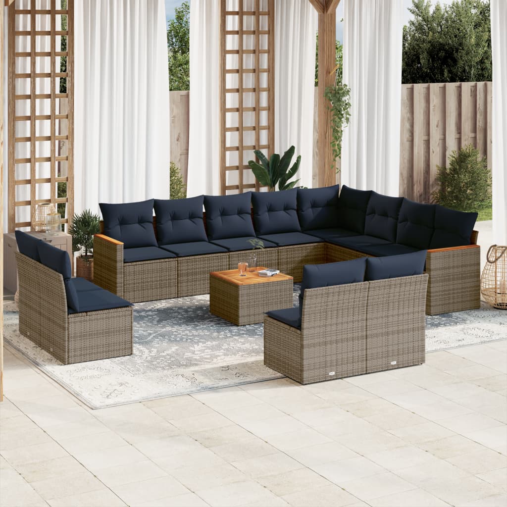 Conjunto de sofá de jardim com 13 peças e almofadas em rattan sintético cinza