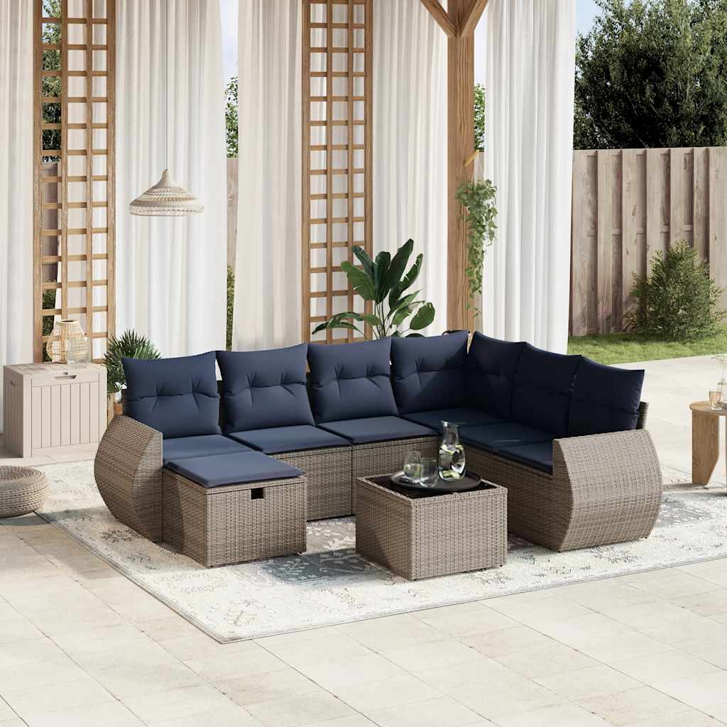 Conjunto de sofá de jardim com 8 peças e almofadas em rattan sintético cinza