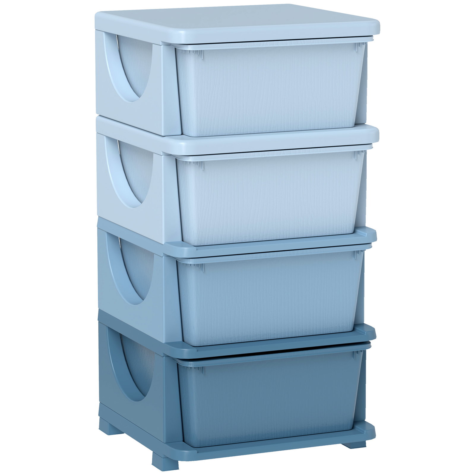 Organizador de brinquedos com 4 gavetas torre de arrumação para crianças +3 anos cantos arredondados e pegas 37x37x76 cm azul