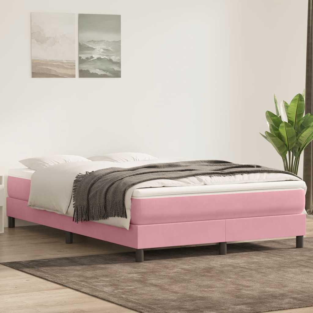 Cama box spring com colchão 160x210 cm veludo rosa