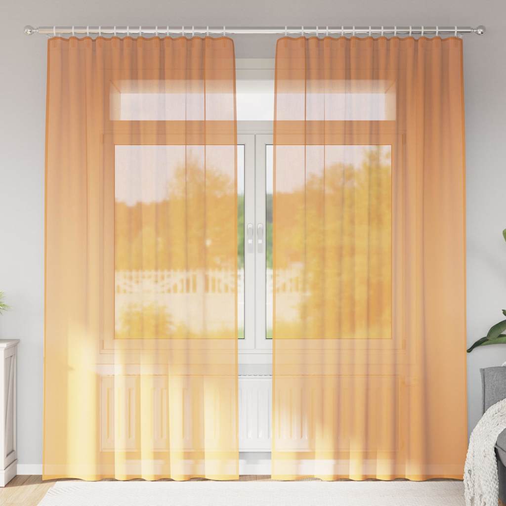 Cortinas de voile com bolsos para varão 2 pcs laranja