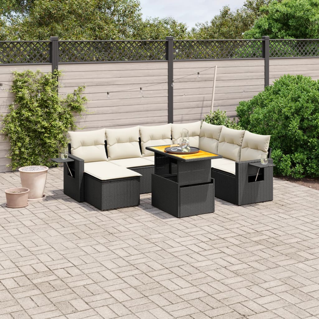 8 Pcs conjunto sofás de jardim com almofadões vime PE preto