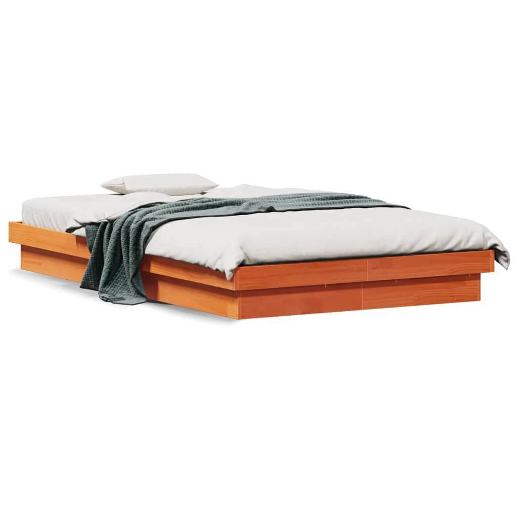 Estrutura de cama c/ leds 140x190 cm pinho maciço castanho mel