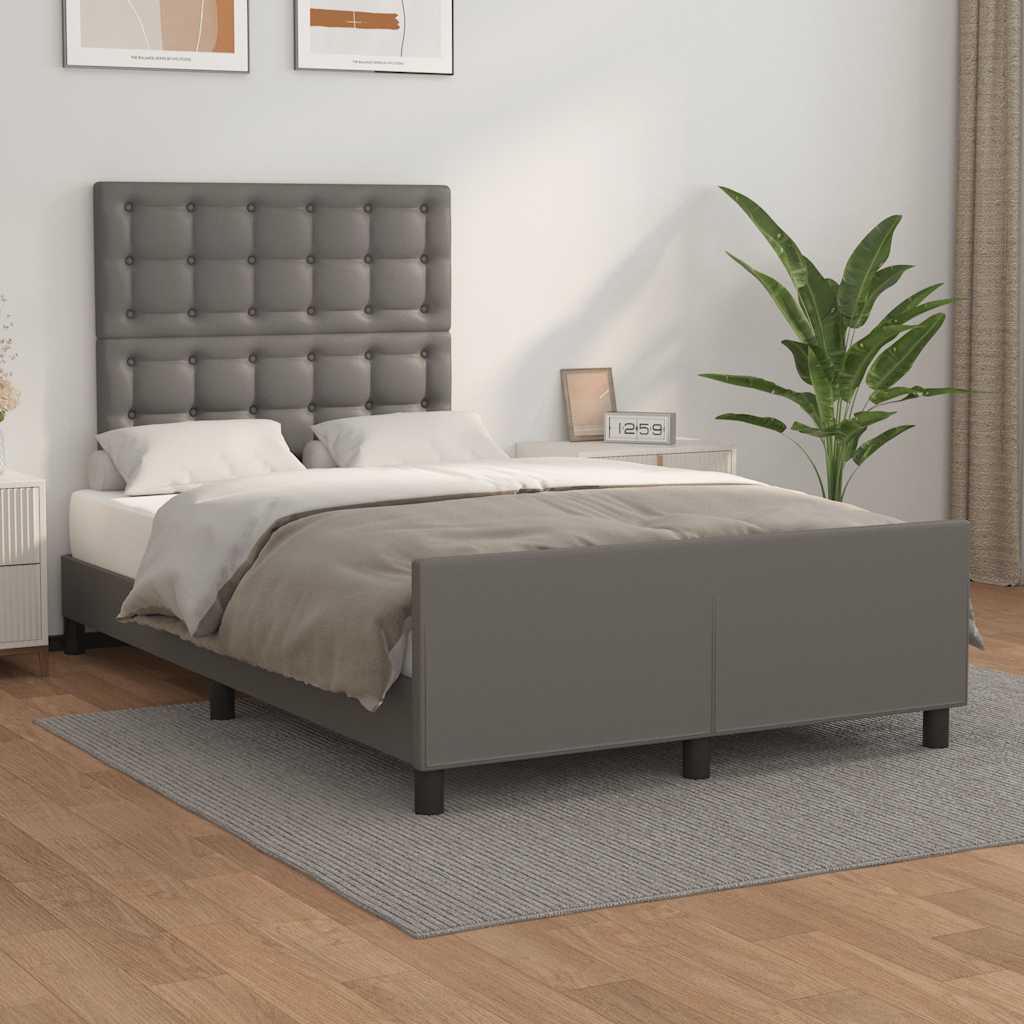Estrutura de cama sem colchão 120x190cm couro do falso cinzento