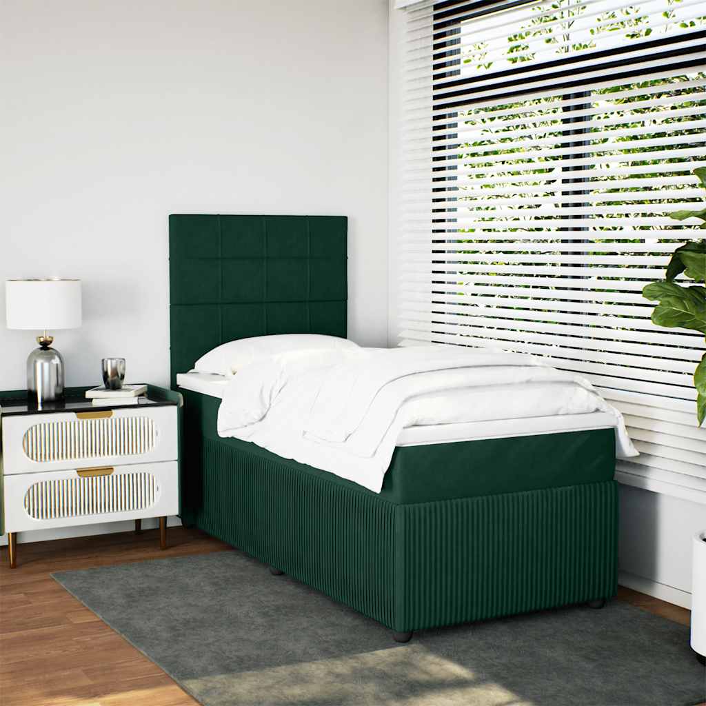 Cama com molas/colchão 90x190 cm veludo verde-escuro