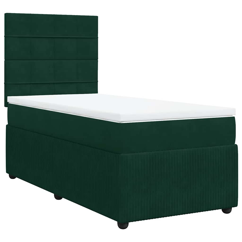Cama com molas/colchão 90x190 cm veludo verde-escuro