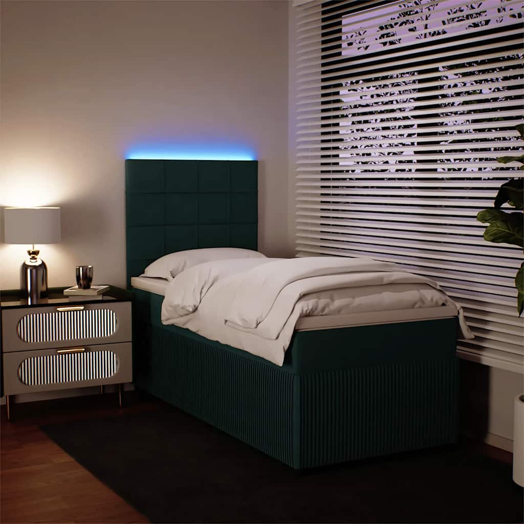 Cama com molas/colchão 90x190 cm veludo verde-escuro