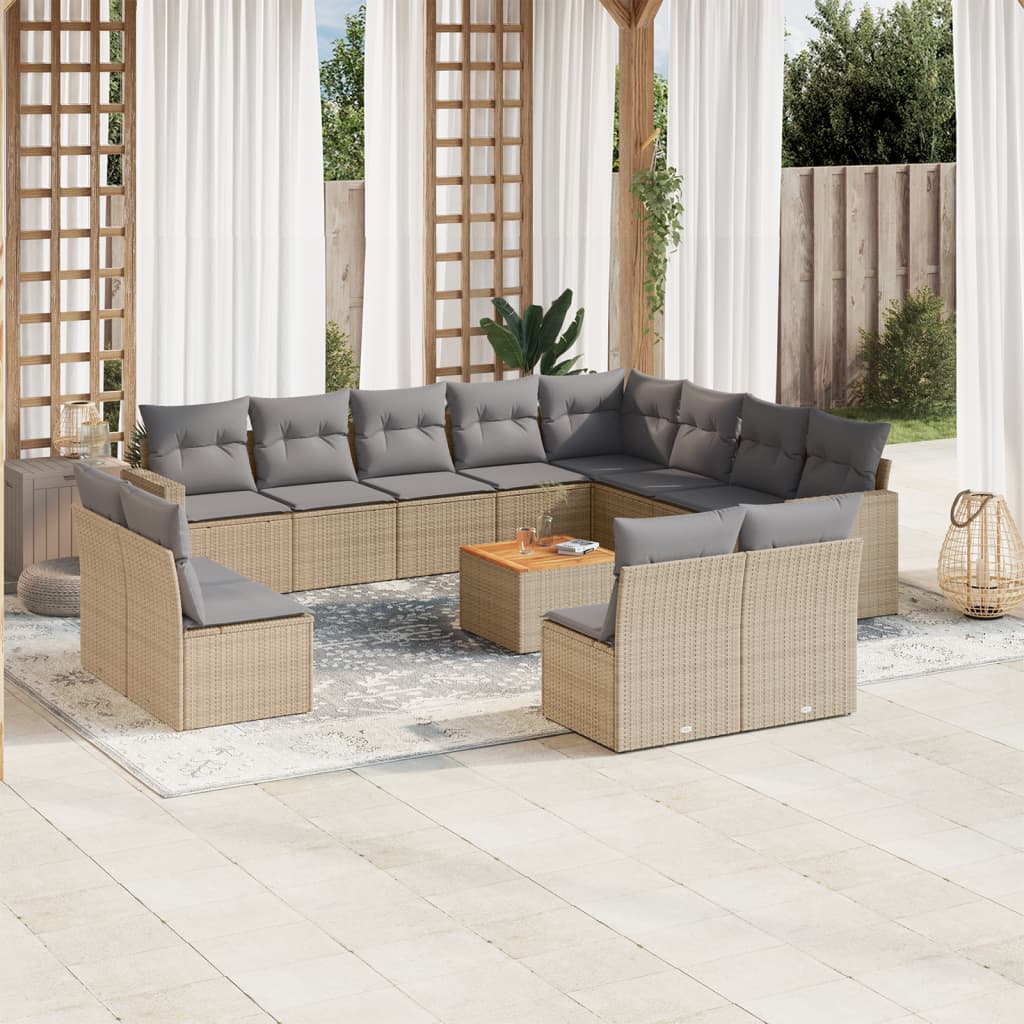 13 Pcs conjunto de sofás p/ jardim com almofadões vime PE bege