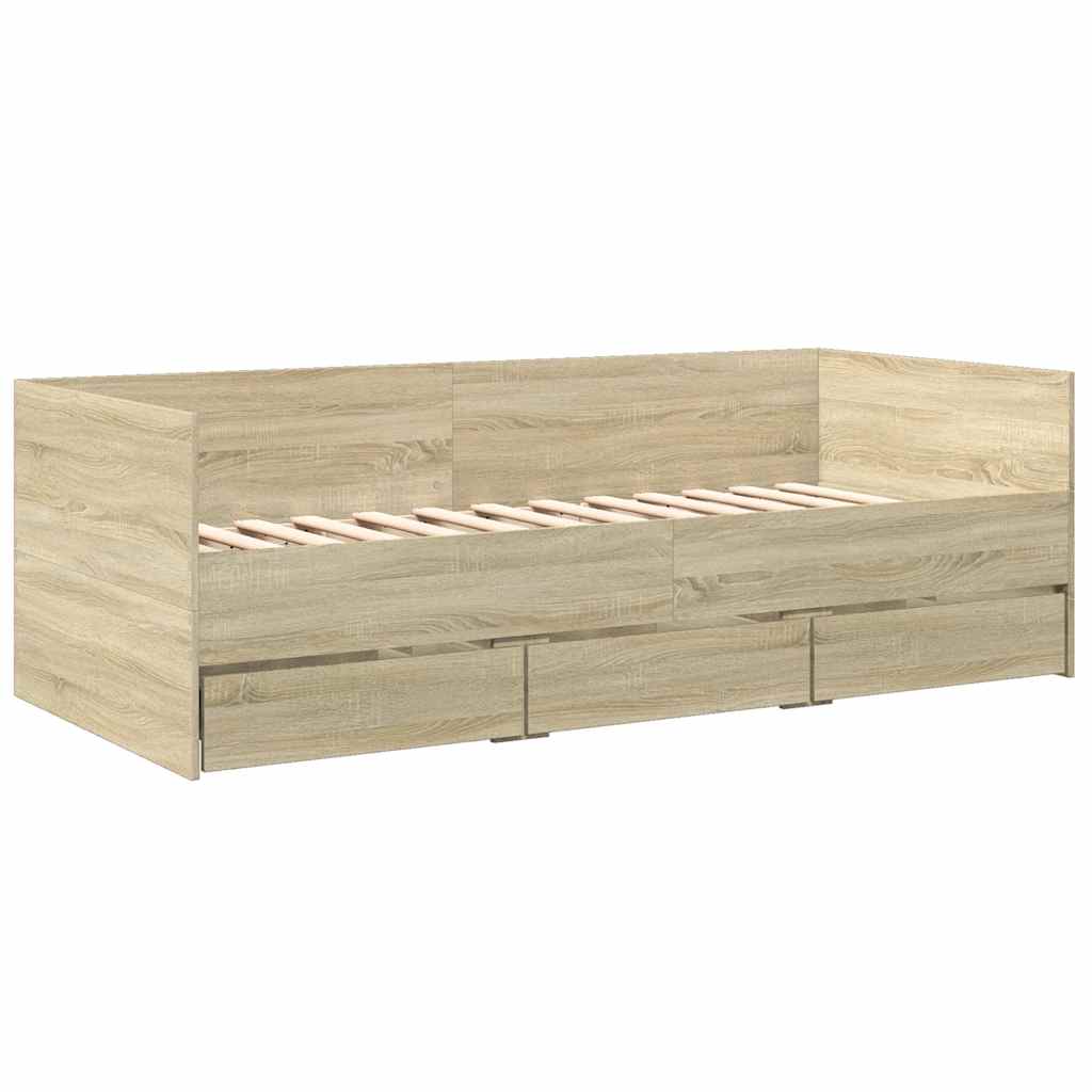 Sofá-cama com gavetas sem colchão 75x190 cm carvalho sonoma