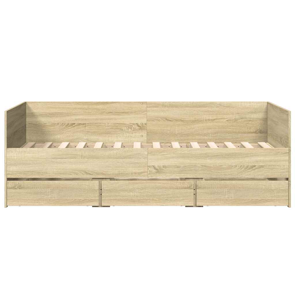 Sofá-cama com gavetas sem colchão 75x190 cm carvalho sonoma