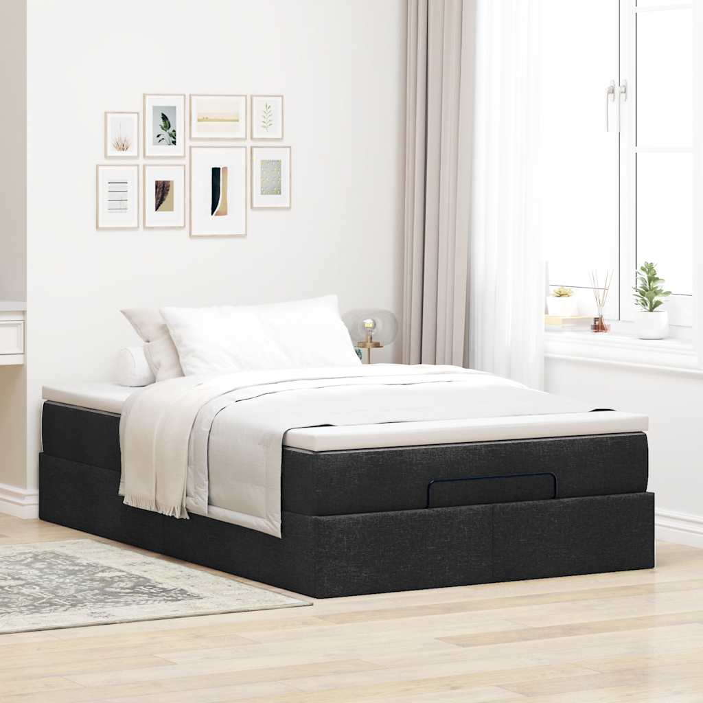 Estrutura de cama otomana com colchão preto 120x190 cm tecido