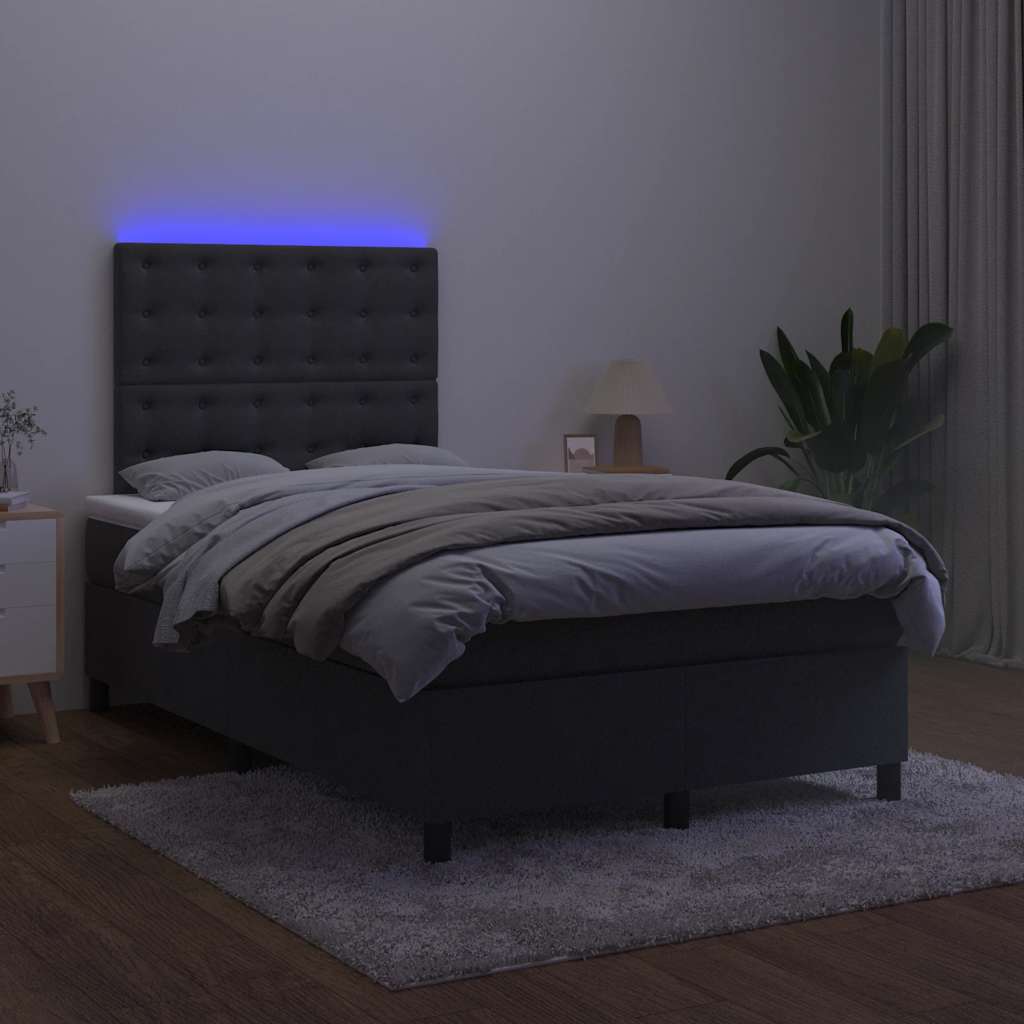 Cama box spring c/ colchão e LED 120x190 cm couro artif. preto