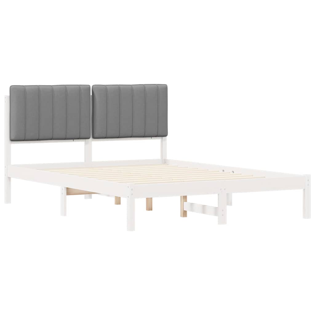 Estrutura de cama com cabeceira estofada cinzento-claro
