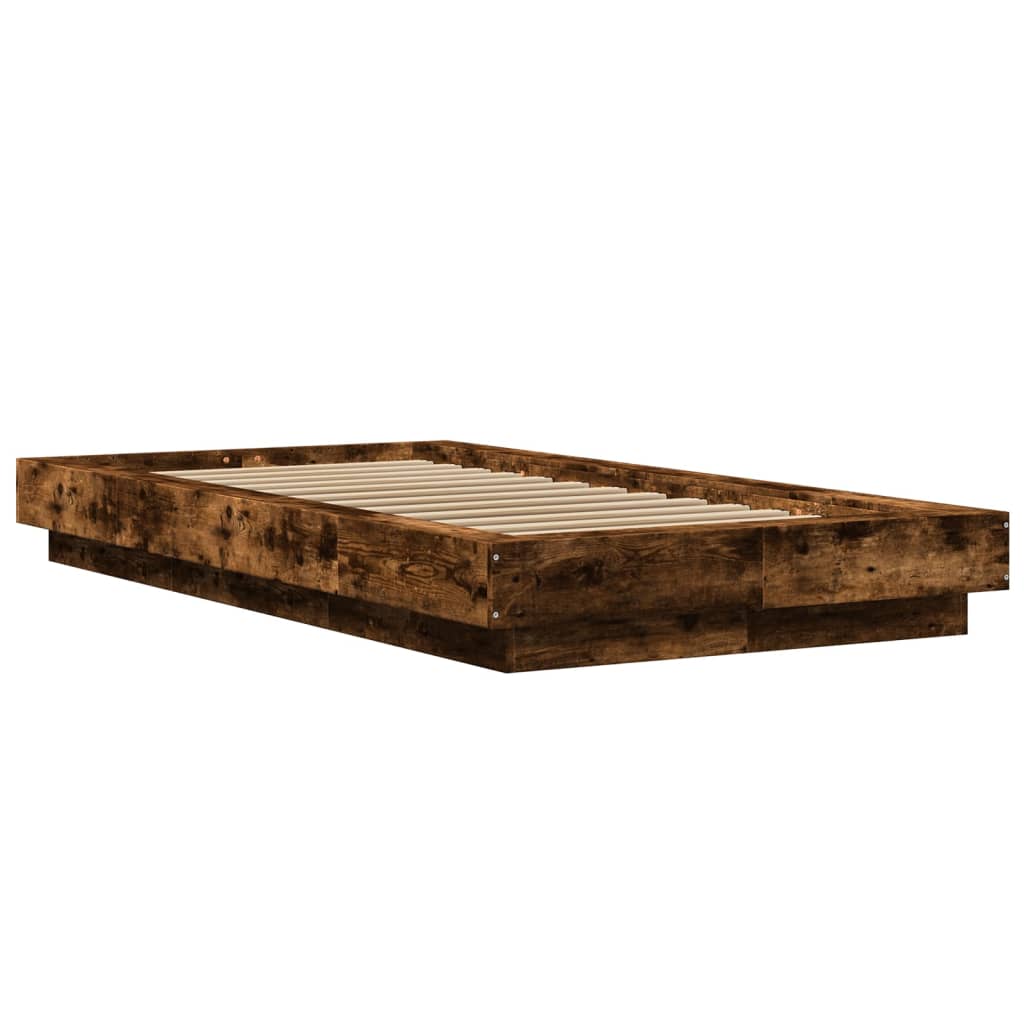 Estrutura cama c/ luzes LED derivados madeira carvalho fumado