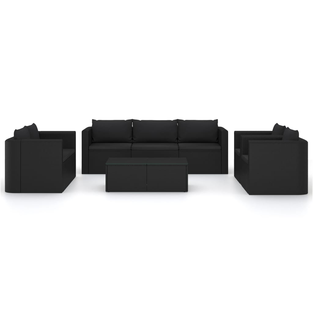9 Pcs conjunto lounge de jardim c/ almofadões vime PE preto