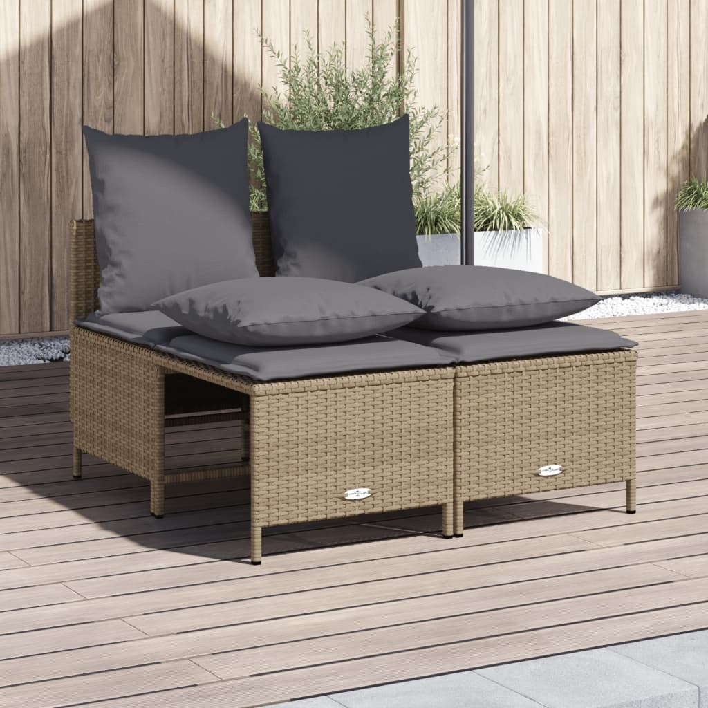4 Pcs conjunto de sofás para jardim c/ almofadões vime PE bege