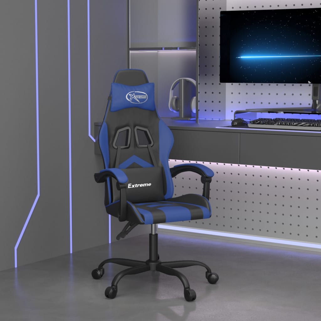 Cadeira de gaming couro artificial preto e azul