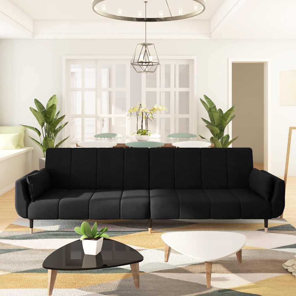 Sofá-cama 2 lugares com duas almofadas veludo preto