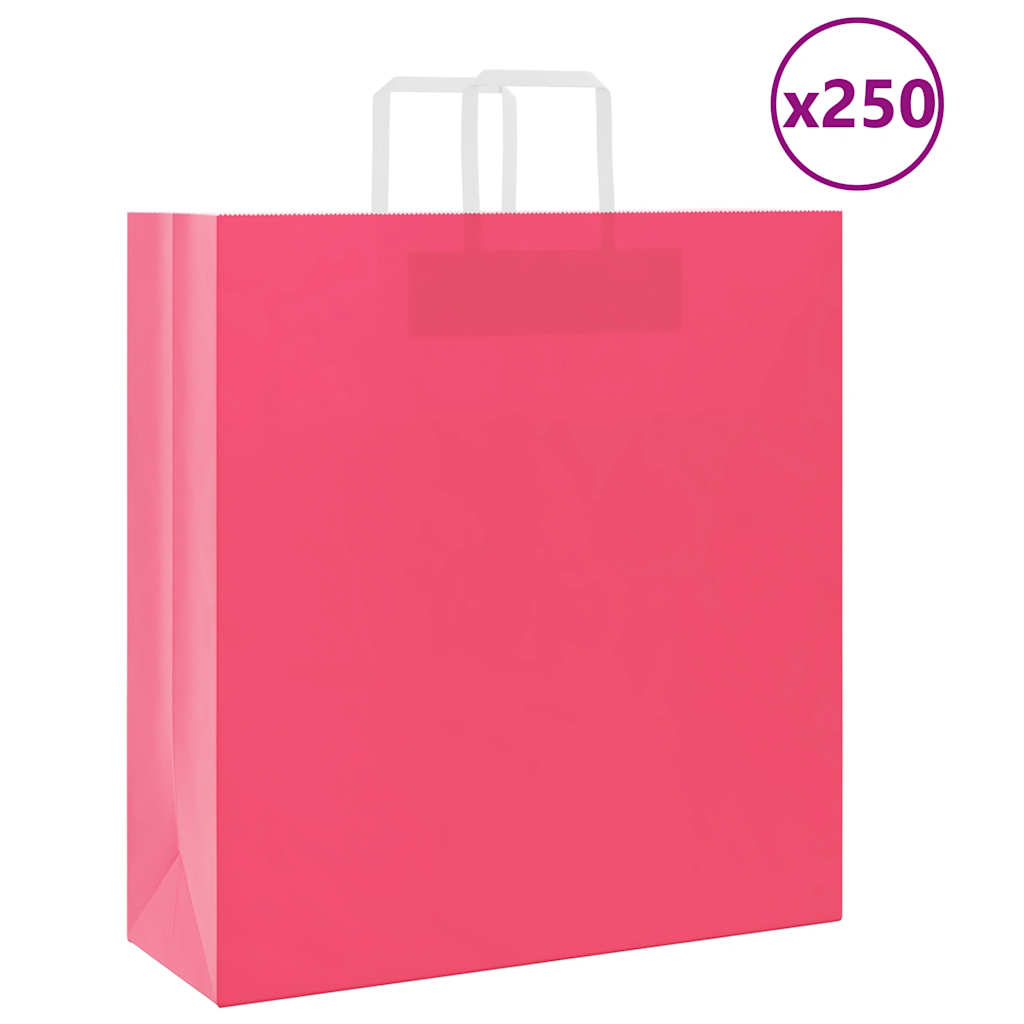 Sacos de papel 250 unid com alças rosa 45x17x48 cm