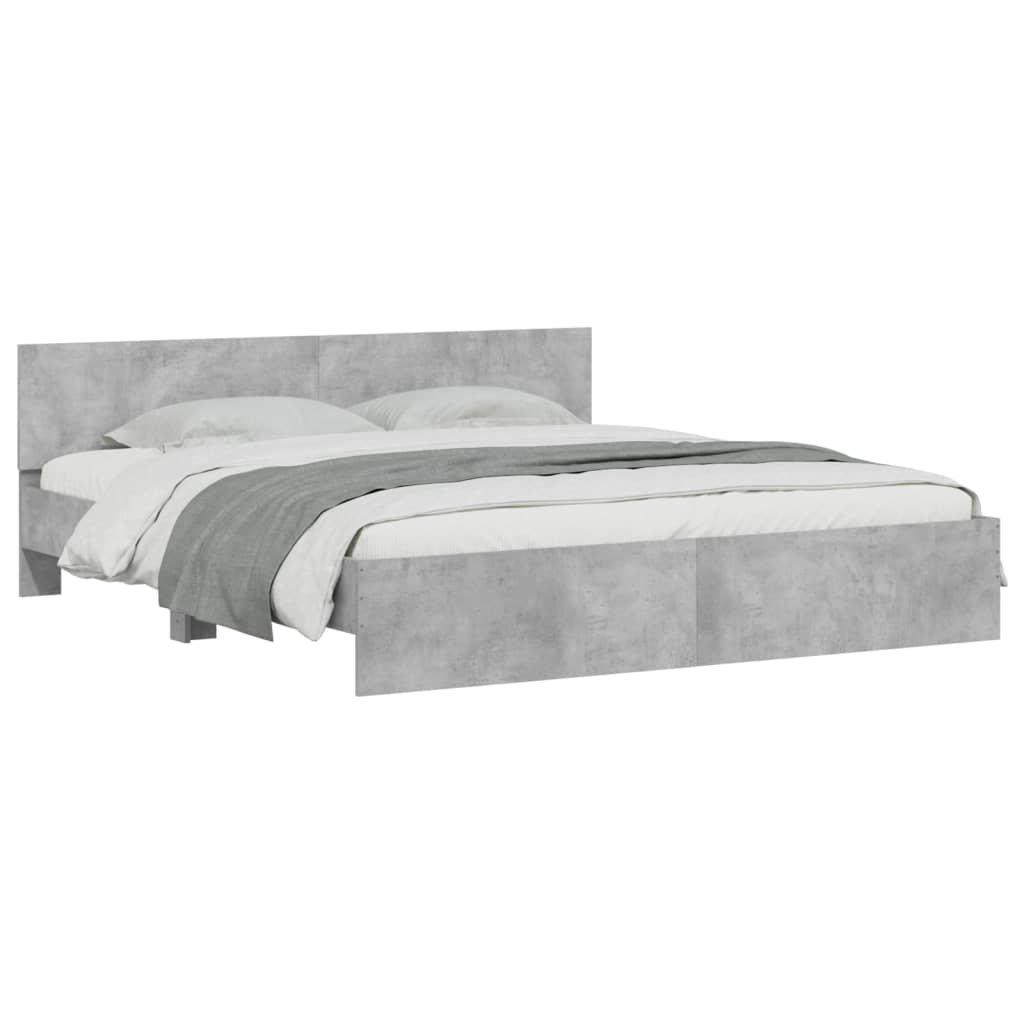 Estrutura cama cabeceira e luzes LED 180x200cm cinzento cimento