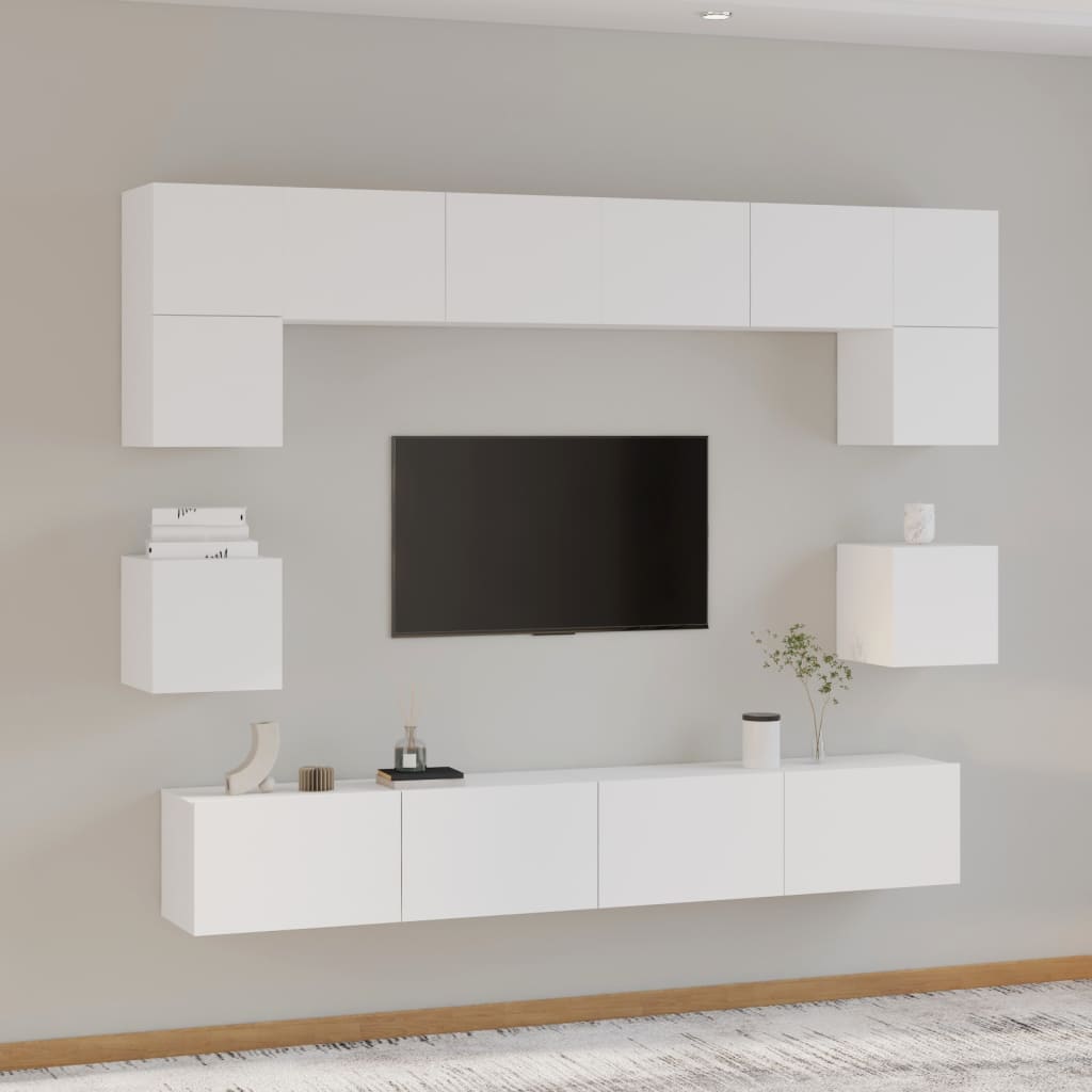 Conjunto móveis de TV 8 pcs madeira processada branco