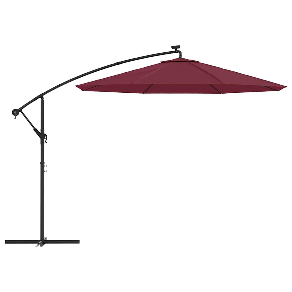 Guarda-sol de jardim cantilever c/ LED/poste aço vermelho tinto