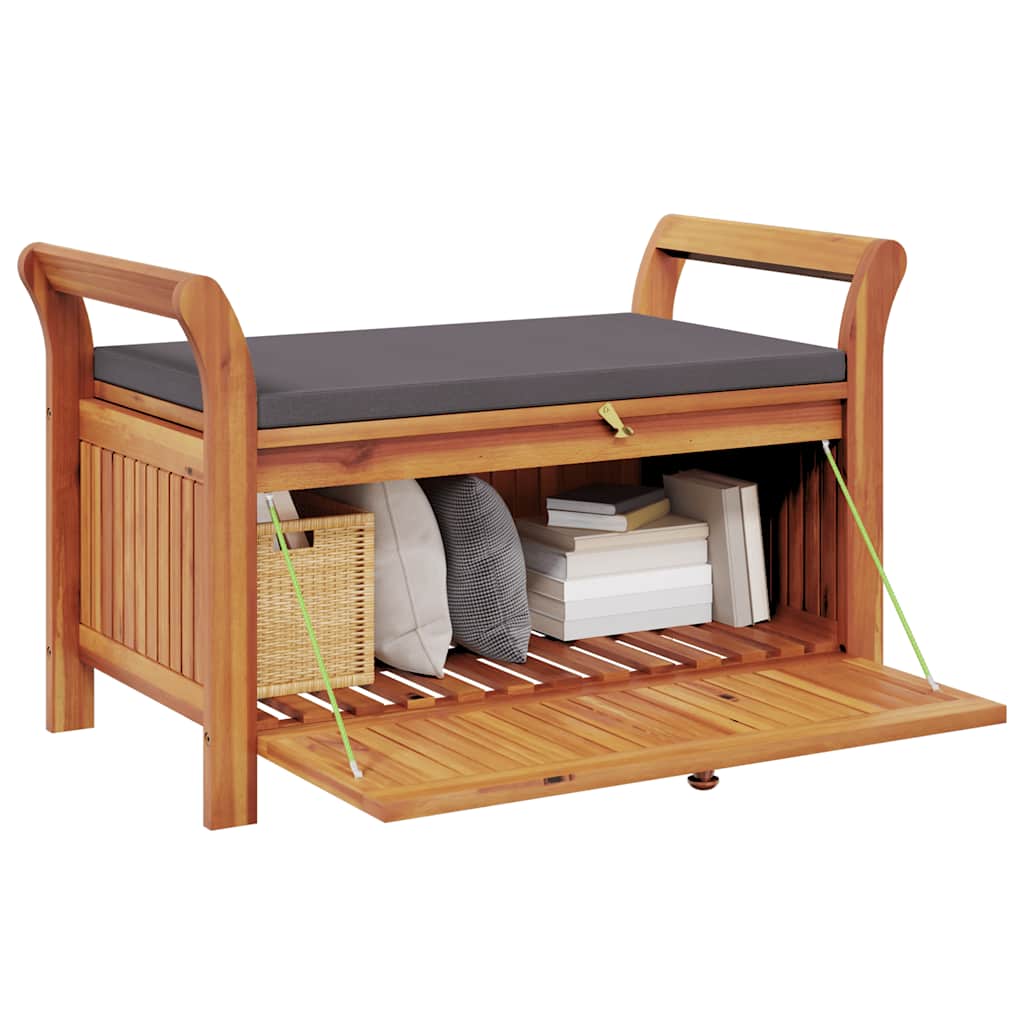 Banco de arrumação p/ jardim c/ almofadão 91 cm acácia maciça