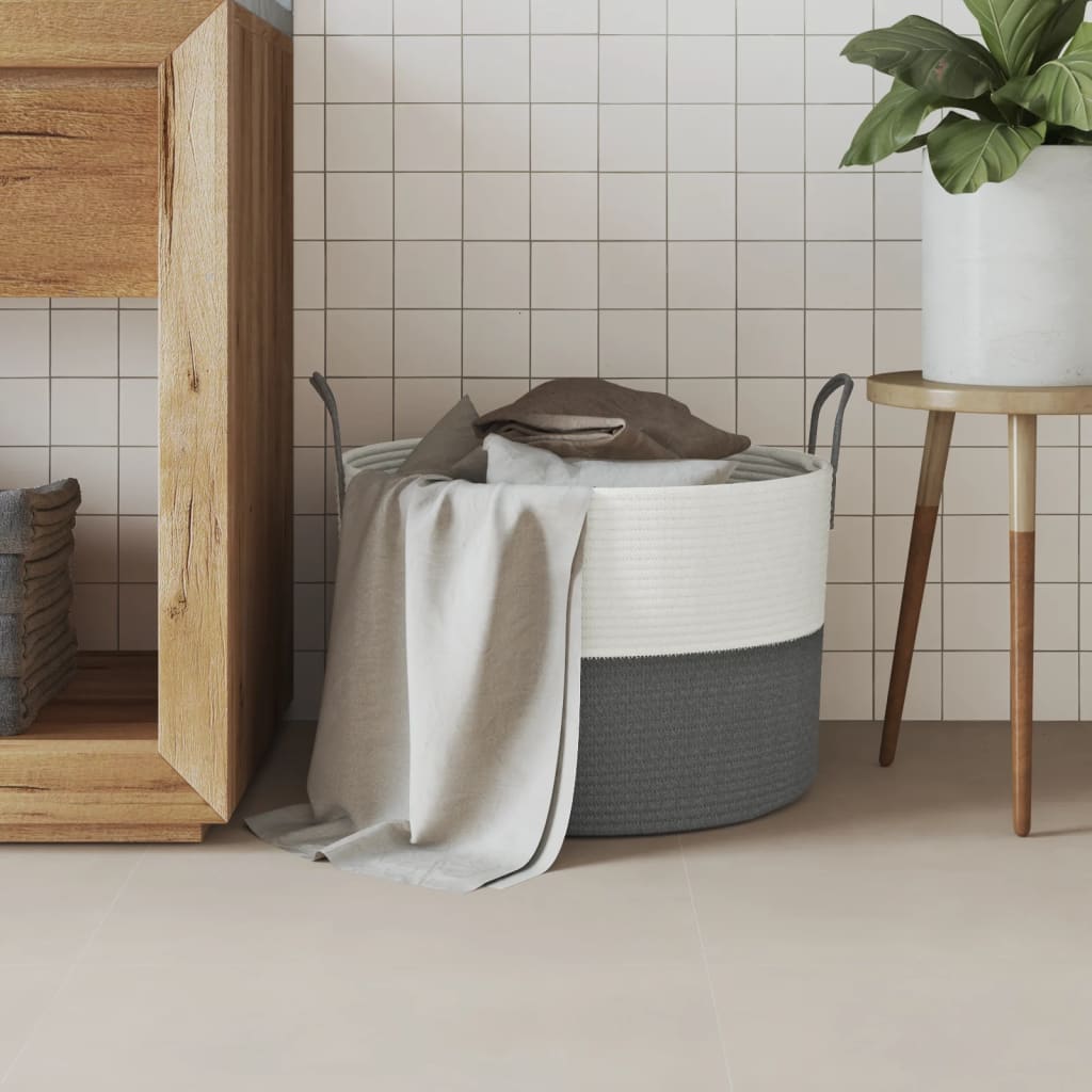 Cesto de arrumação ø51x33 cm algodão cinzento e branco