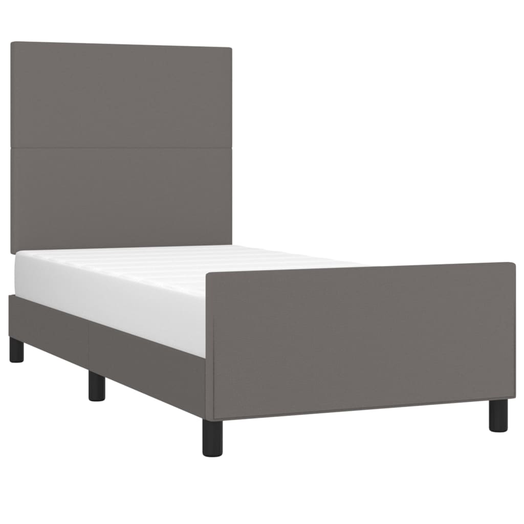 Estrutura cama c/ cabeceira couro artificial 90x190 cm cinzento