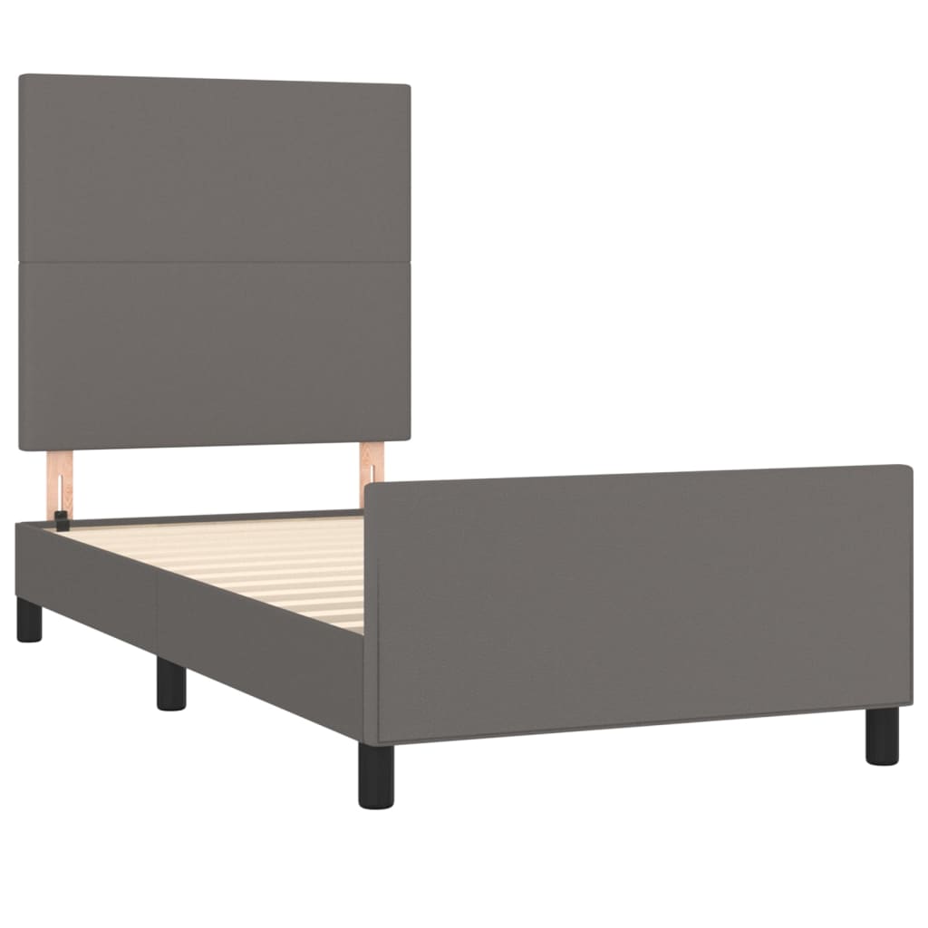 Estrutura cama c/ cabeceira couro artificial 90x190 cm cinzento