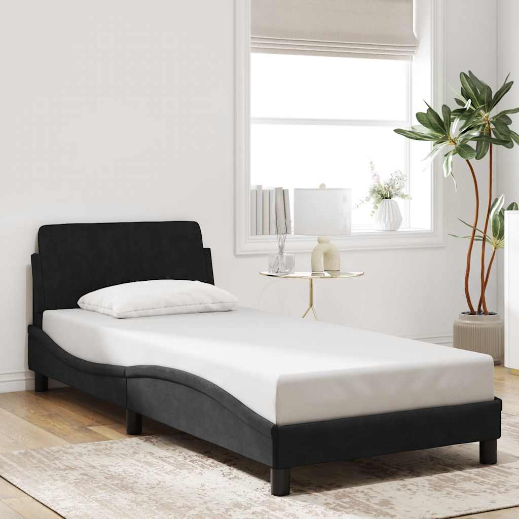 Estrutura de cama dover preta 90x190 cm em veludo