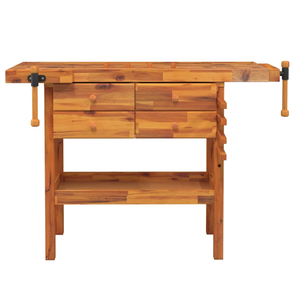 Bancada de trabalho c/ gavetas/tornos 124x52x83cm acácia maciça
