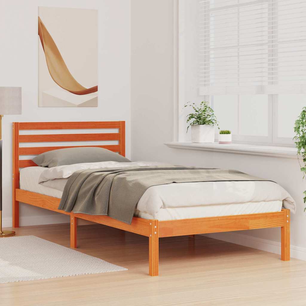 Estrutura da cama com cabeceira marrom cera 90 x 210 cm