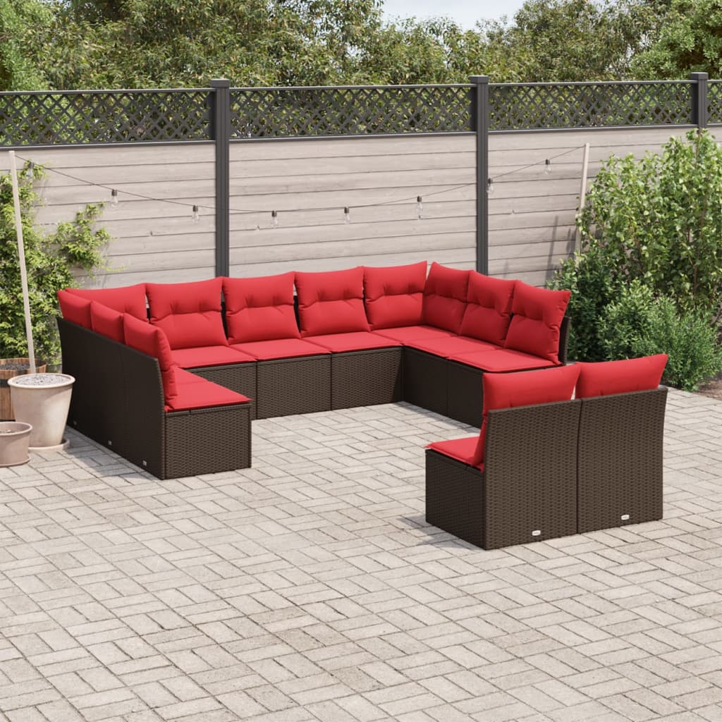 Conjunto de sofá de jardim com 11 peças e almofadas em rattan sintético marrom