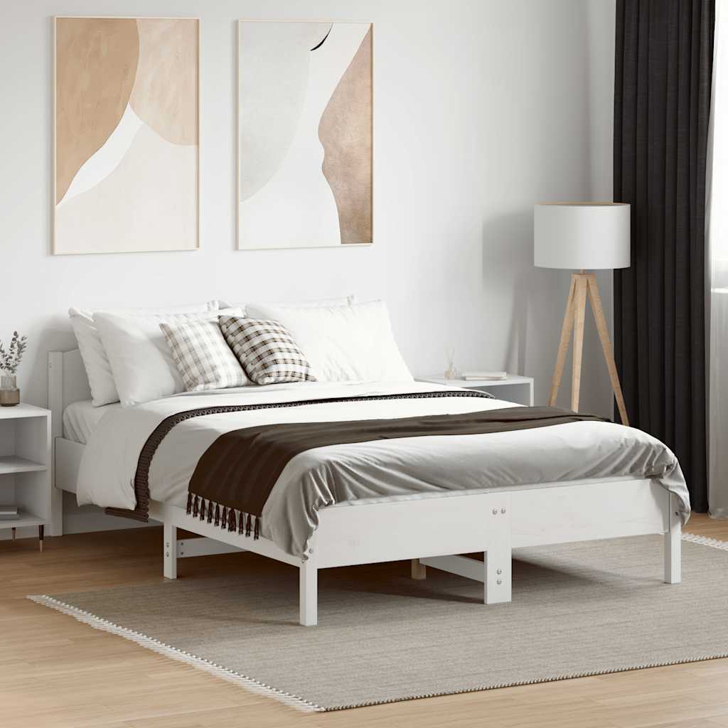 Cama sem colchão 135x190 cm madeira de pinho maciça branco