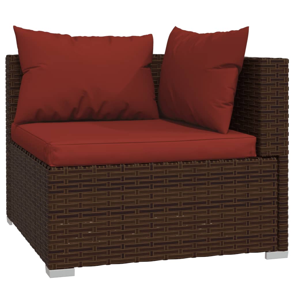 7 Pcs conjunto lounge jardim c/ almofadões vime PE castanho