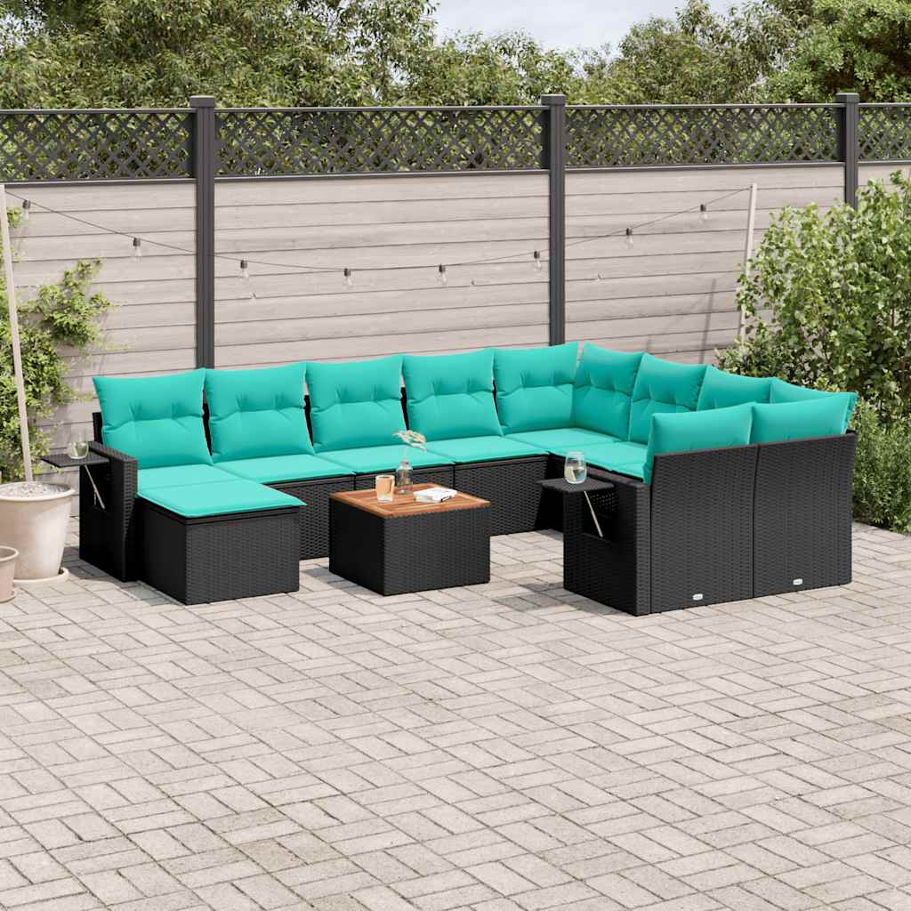 Conjunto de sofá de jardim com 11 peças e almofadas em rattan sintético preto