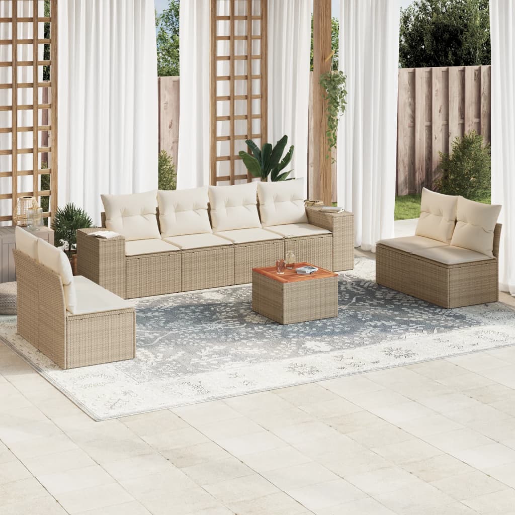 9 Pcs conjunto de sofás p/ jardim com almofadões vime PE bege