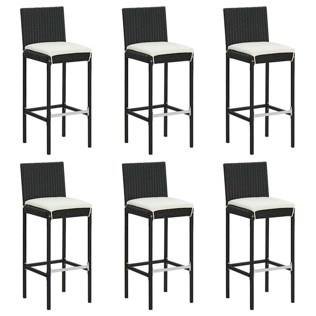 7 Pcs conjunto de bar para jardim c/ almofadões vime PE preto