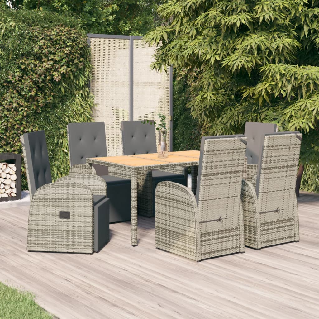 7 Pcs conjunto de jantar p/ jardim c/ almofadões vime PE cinza